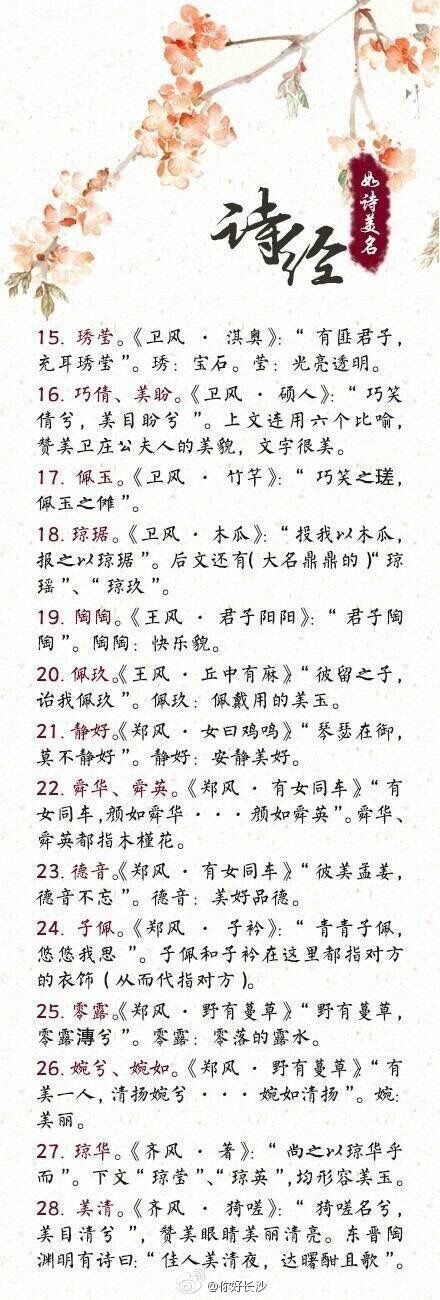 你的名字是取自《诗经》《楚辞》，看看这些名字有没有惊艳到你？